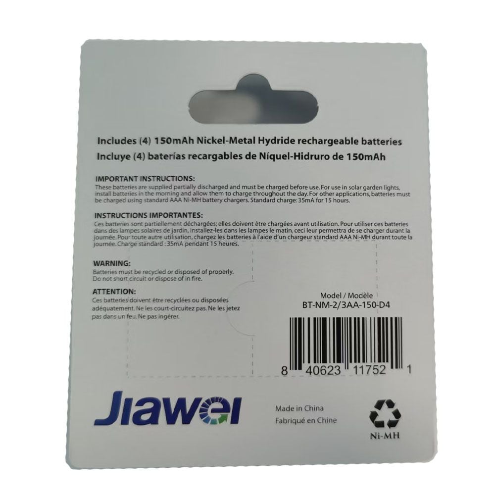 150mAh 2/3 AA Solar Rechargeable Batteries, 4-pk G4S0 - product image 2
