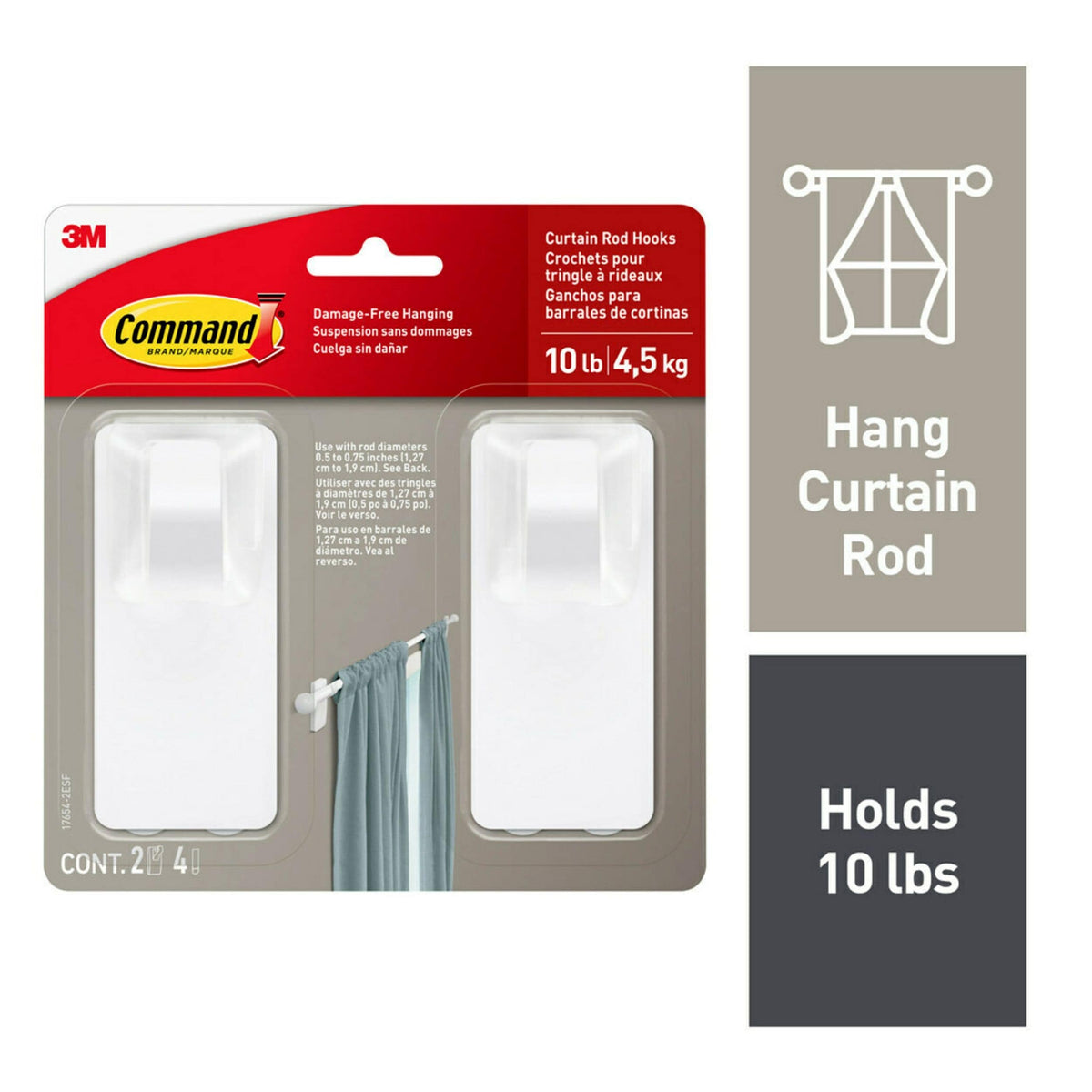 2-Piece 10-lb Matte White Damage Free Curtain Rod Hooks Y5I8 - product image 1