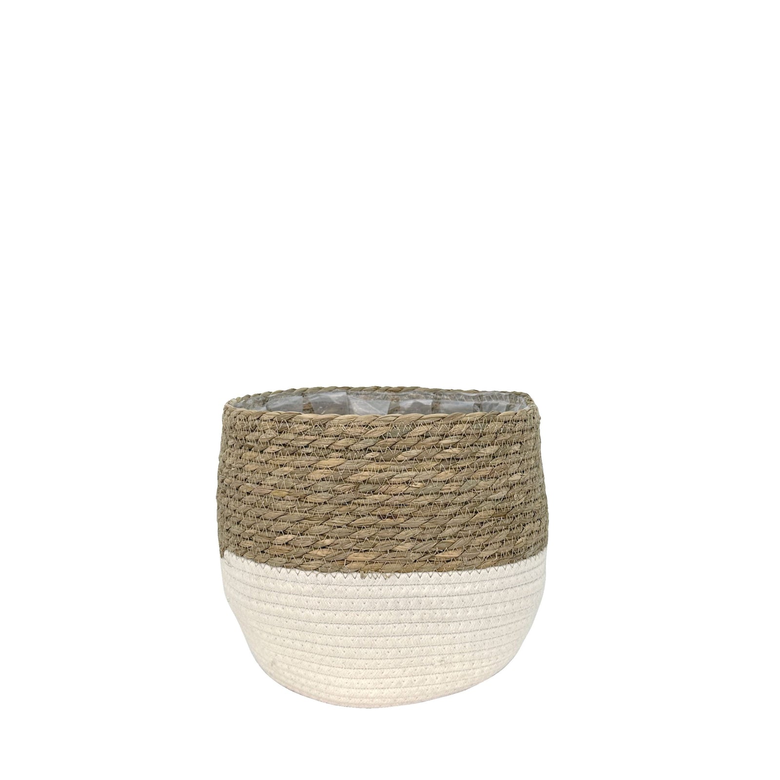 Weave Cotton Jute Round Basket Planter with Leaf-Proof Plastic Lining, 4-in E3J4 - product image 1