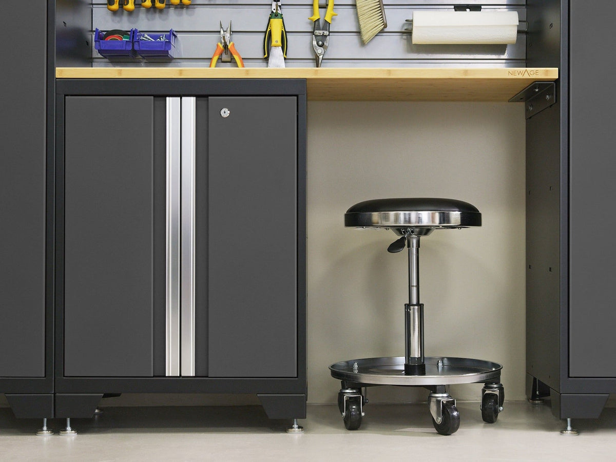 Bold Series Lockable 24-Gauge Steel Garage Cabinetry Set with Bamboo Top, Black/Grey, 48-in x 18-in x 76.75-in, 5-pc M2J3 - product image 5