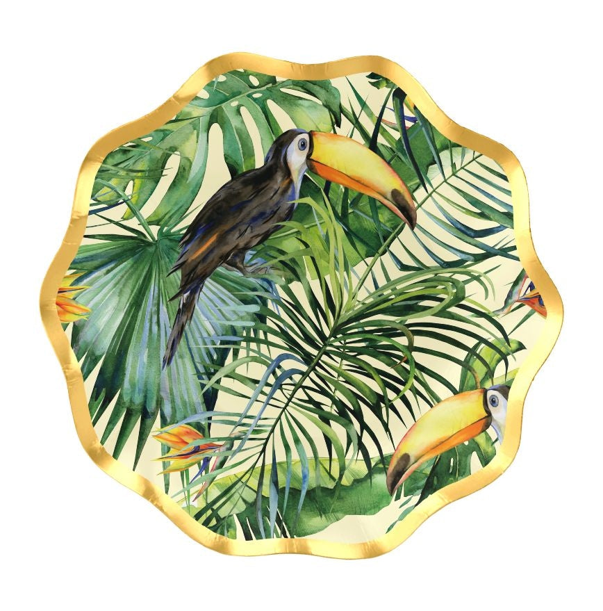 Palm Spring Round Paper Disposable Appetizer Bowls, Green/Gold, 6.5-in, 8-pk, for Summer Party H1F1 - product image 1