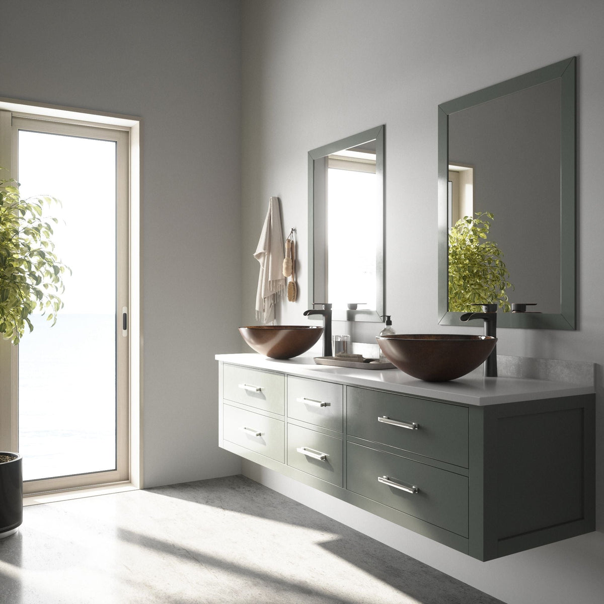 Glass Russet Brown Bathroom Sink/Basin Set with Niko Faucet and Round Vessel R9N9 - product image 8