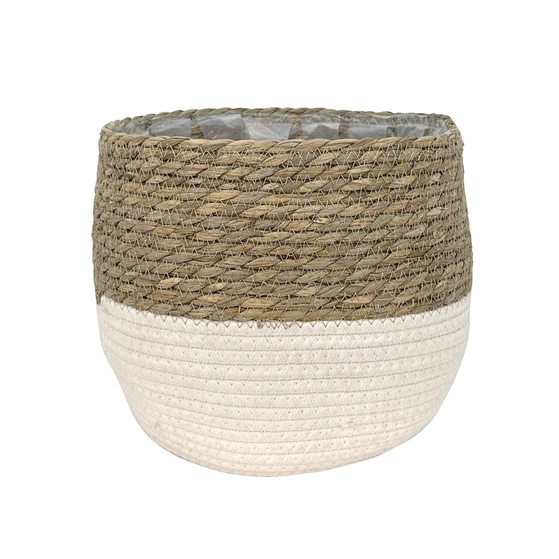 Weave Cotton Jute Round Basket Planter with Leaf-Proof Plastic Lining, 10-in C5F4