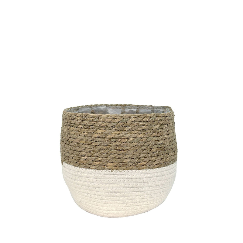 Weave Cotton Jute Round Basket Planter with Leaf-Proof Plastic Lining, 6-in G8R6