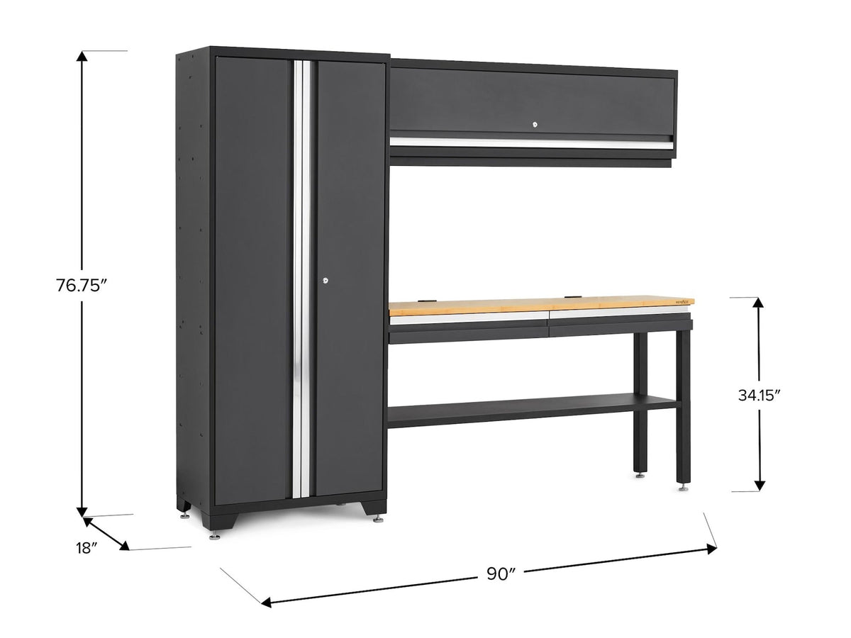 Bold 3.0 Series All-in-One Lockable Steel Garage Cabinetry Set with Bamboo Top, Grey, 90-in x 18-in x 72-in, 4-pc E6T4 - product image 2