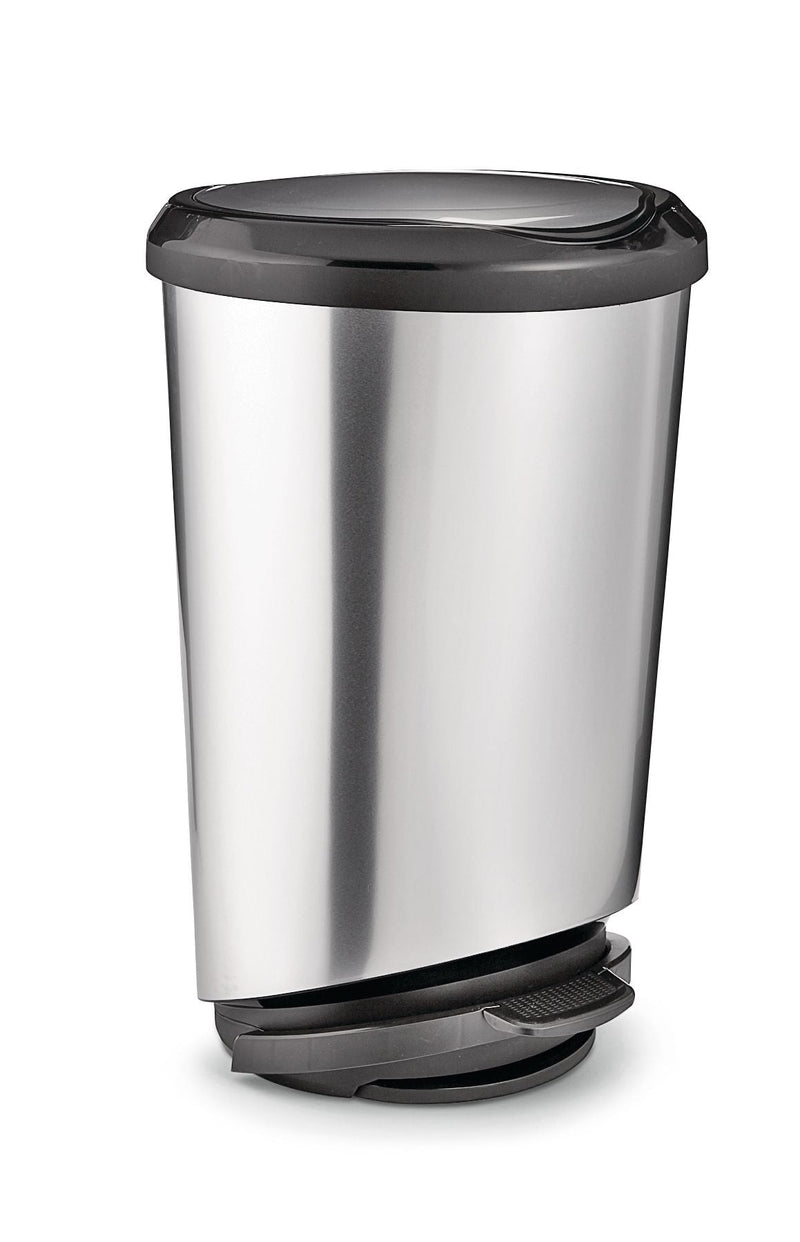 type A Plastic D-Shaped Step Garbage Can, Silver, 42-L A7L6