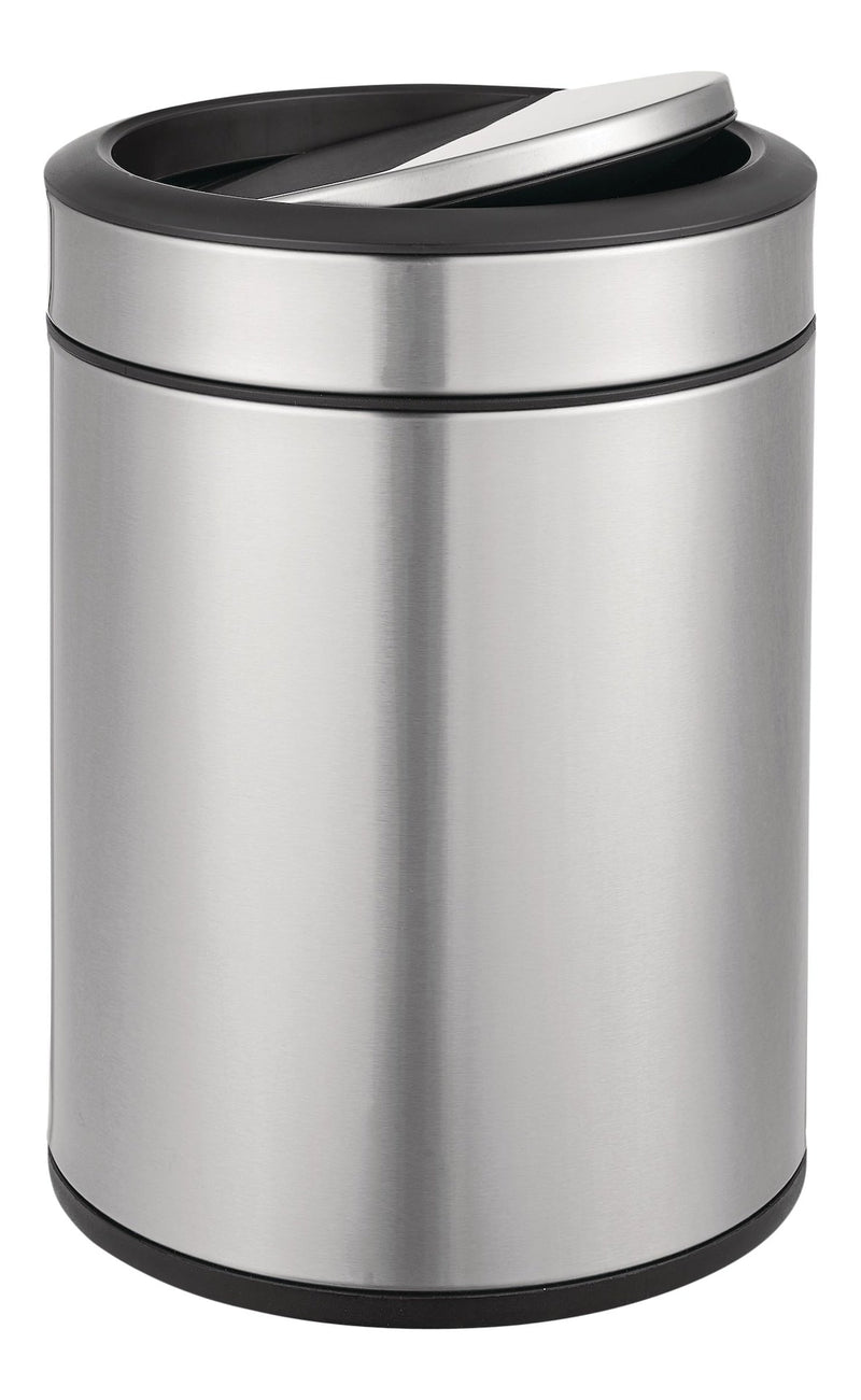 type A Steel and Plastic Circular Swing Lid Garbage Bin, Silver, 8-L I9G8