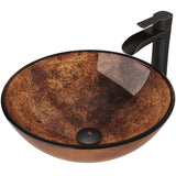 Glass Russet Brown Bathroom Sink/Basin Set with Niko Faucet and Round Vessel R9N9 - product image 1