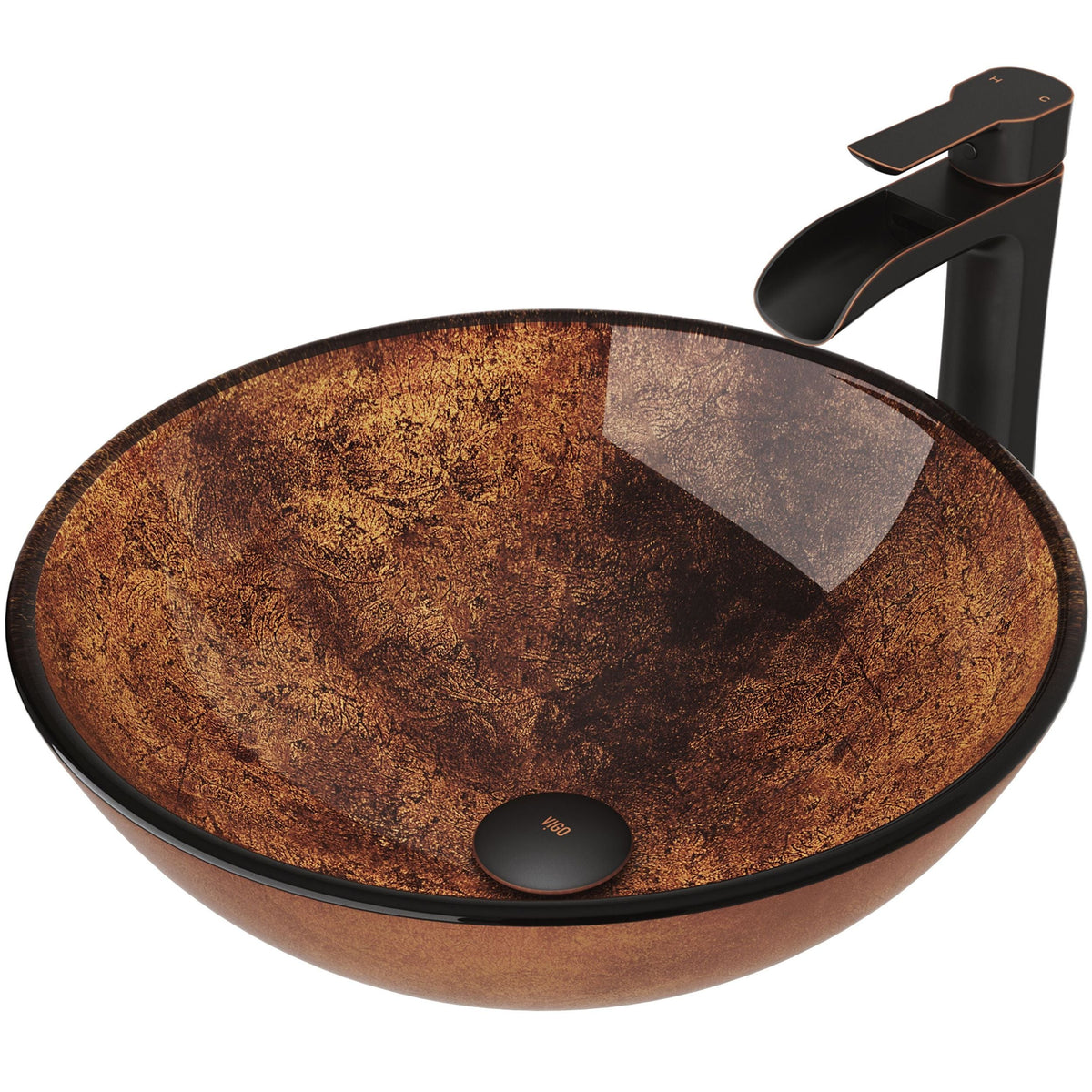 Glass Russet Brown Bathroom Sink/Basin Set with Niko Faucet and Round Vessel R9N9 - product image 1