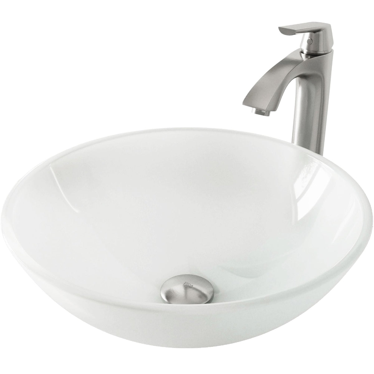White Frost White Bathroom Sink/Basin Set with Linus Faucet and Round Glass Vessel U3K9 - product image 1