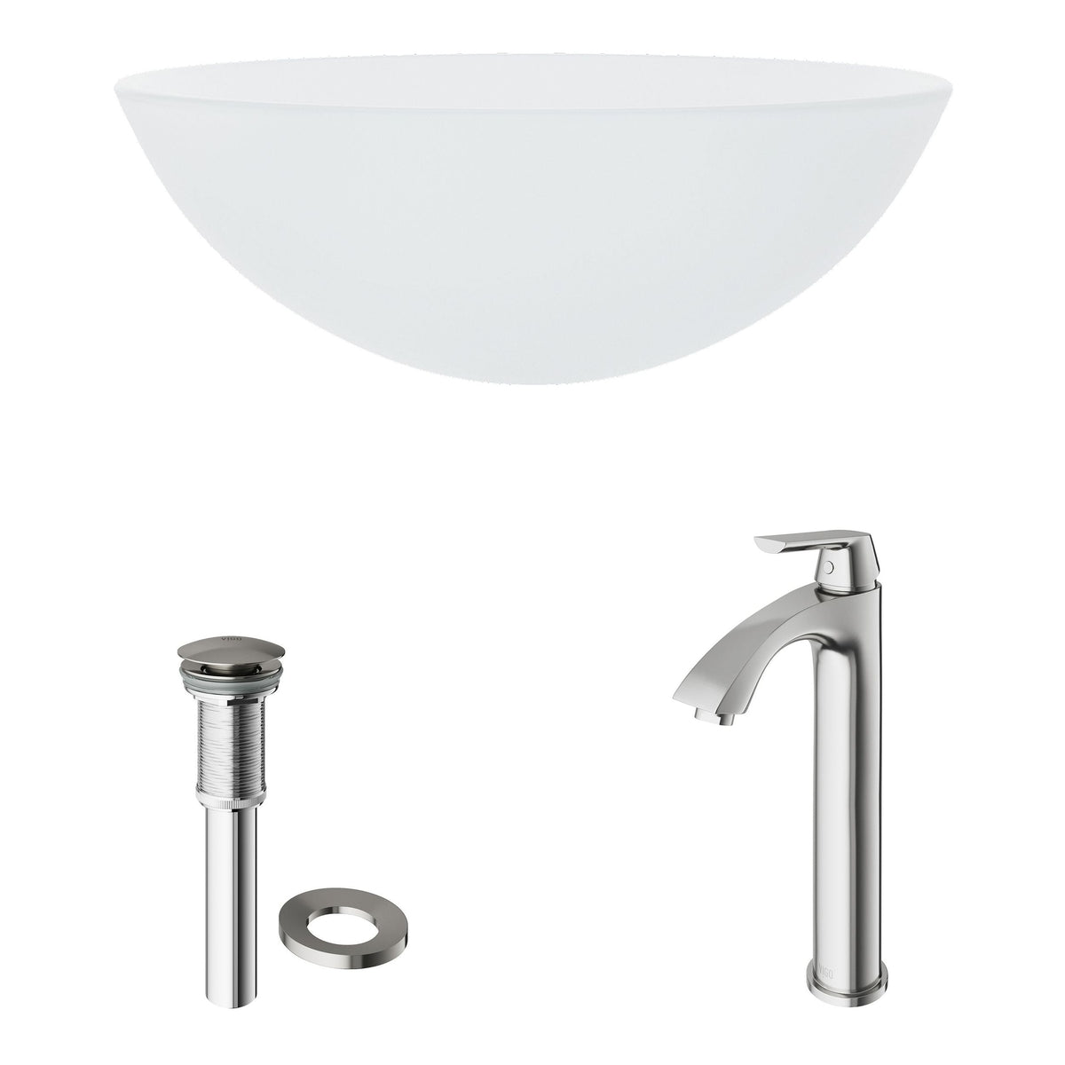 White Frost White Bathroom Sink/Basin Set with Linus Faucet and Round Glass Vessel U3K9 - product image 2
